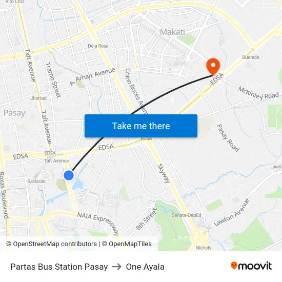Partas Bus Station Pasay to One Ayala map