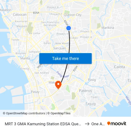 MRT 3 GMA Kamuning Station EDSA Quezon City Manila to One Ayala map