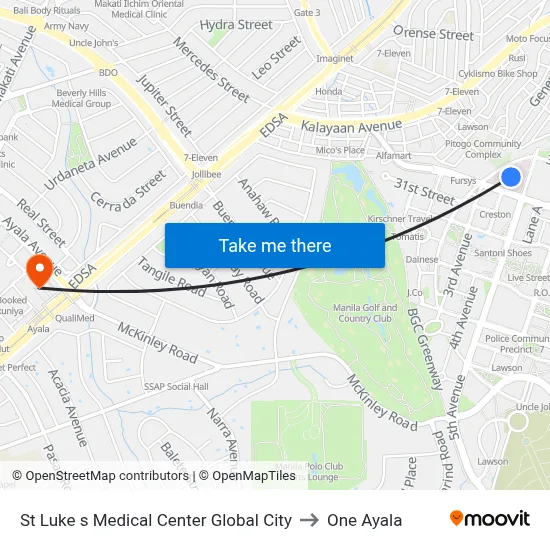 St Luke s Medical Center Global City to One Ayala map