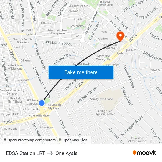 EDSA Station LRT to One Ayala map