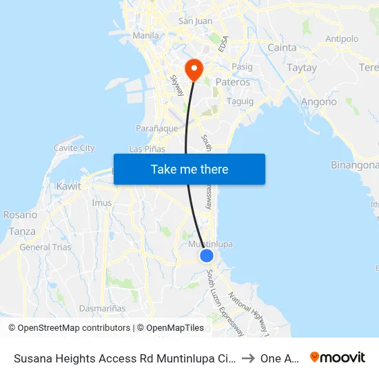 Susana Heights Access Rd Muntinlupa City Manila to One Ayala map