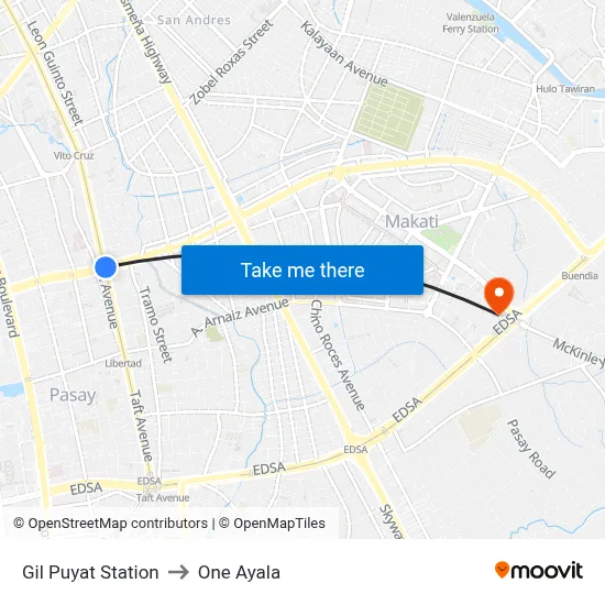 Gil Puyat Station to One Ayala map