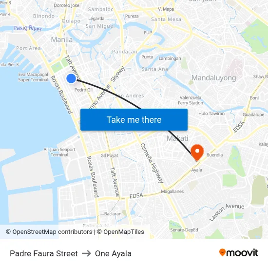 Padre Faura Street to One Ayala map