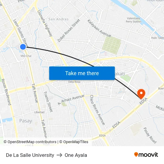 De La Salle University to One Ayala map