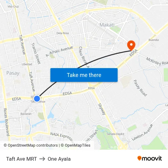 Taft Ave MRT to One Ayala map