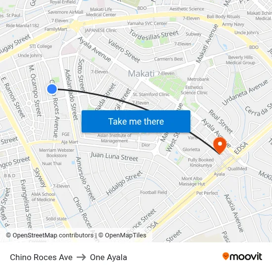 Chino Roces Ave to One Ayala map