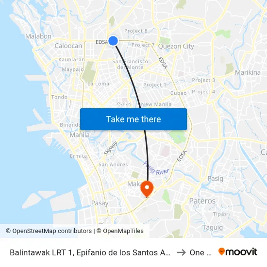 Balintawak LRT 1, Epifanio de los Santos Ave, Quezon City, Manila to One Ayala map