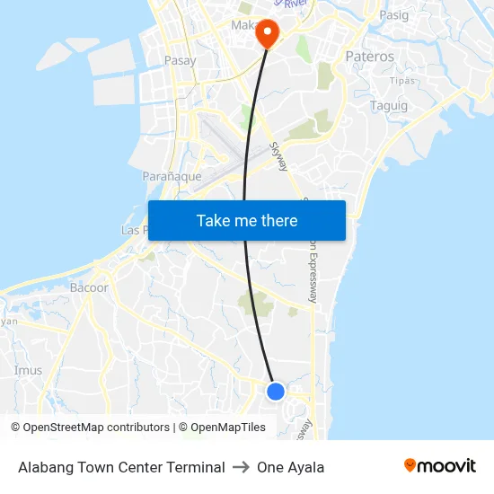 Alabang Town Center Terminal to One Ayala map