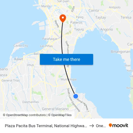 Plaza Pacita Bus Terminal, National Highway / Pacita AV, San Pedro, Manila to One Ayala map