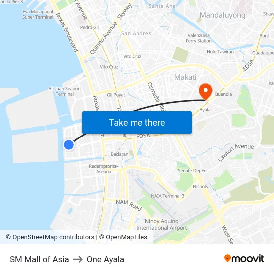 SM Mall of Asia to One Ayala map