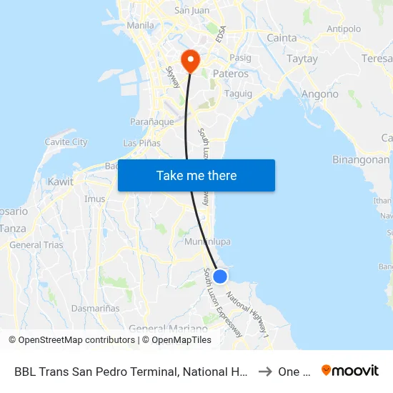 BBL Trans San Pedro Terminal, National Hwy, San Pedro, Manila to One Ayala map