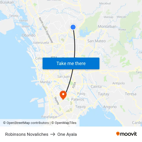 Robinsons Novaliches to One Ayala map