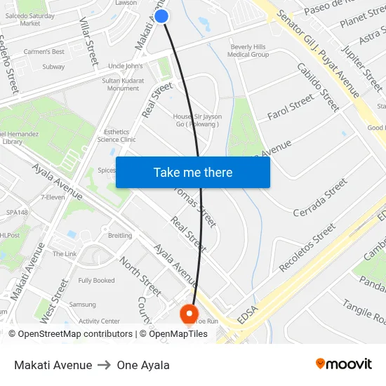 Makati Avenue to One Ayala map