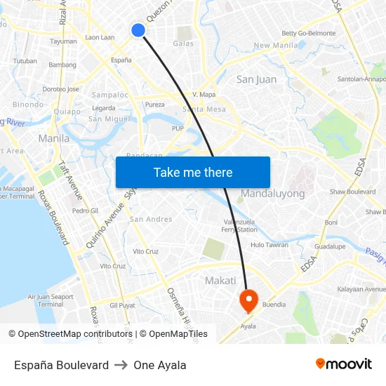 España Boulevard to One Ayala map