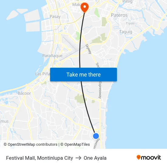 Festival Mall, Montinlupa City to One Ayala map