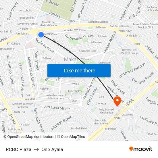 RCBC Plaza to One Ayala map
