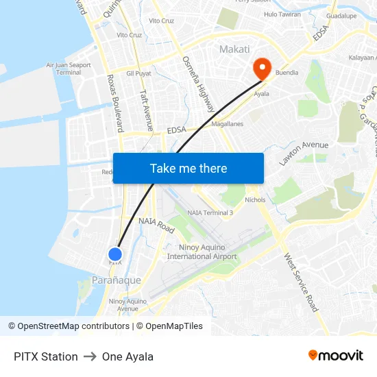 PITX Station to One Ayala map