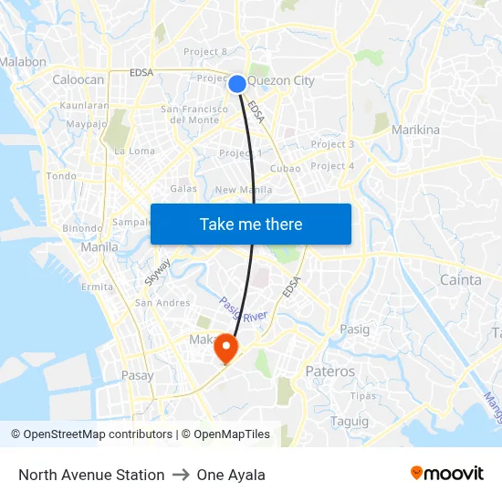 North Avenue Station to One Ayala map