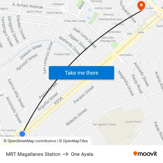 MRT Magallanes Station to One Ayala map
