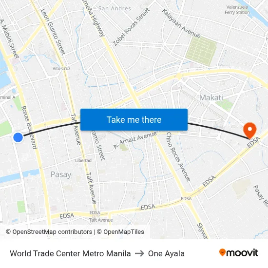 World Trade Center Metro Manila to One Ayala map