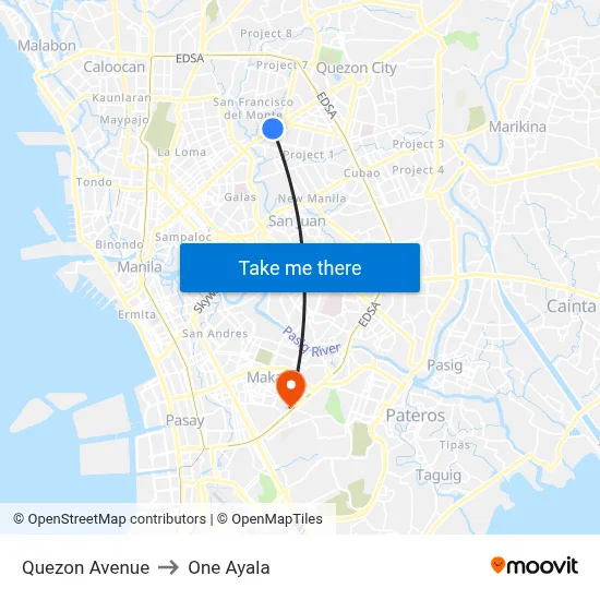 Quezon Avenue to One Ayala map