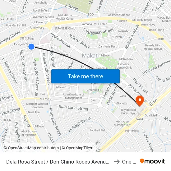 Dela Rosa Street / Don Chino Roces Avenue Intersection, Makati City to One Ayala map