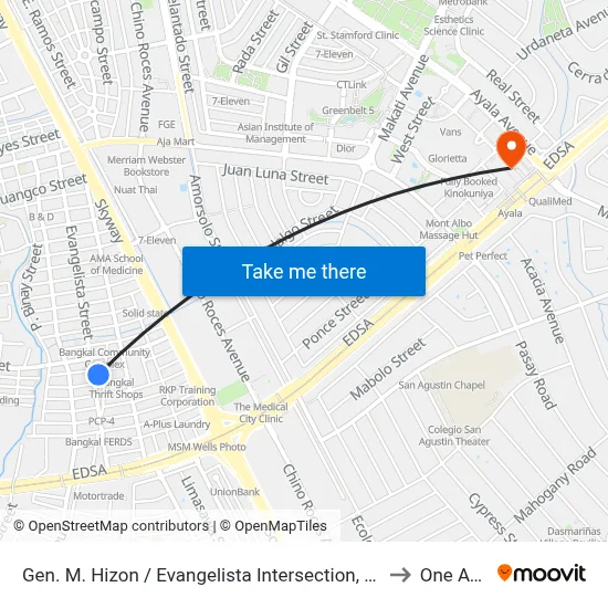 Gen. M. Hizon / Evangelista Intersection, Makati City to One Ayala map