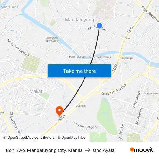 Boni Ave, Mandaluyong City, Manila to One Ayala map