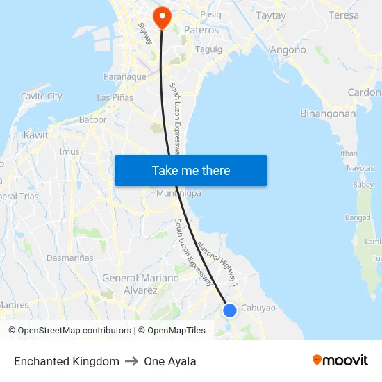 Enchanted Kingdom to One Ayala map