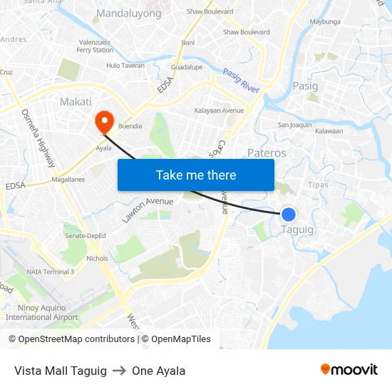 Vista Mall Taguig to One Ayala map