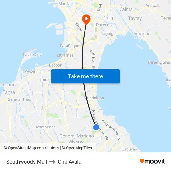 Southwoods Mall to One Ayala map