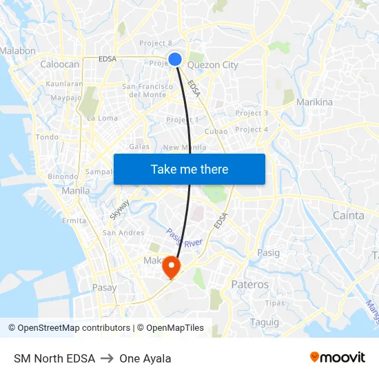 SM North EDSA to One Ayala map
