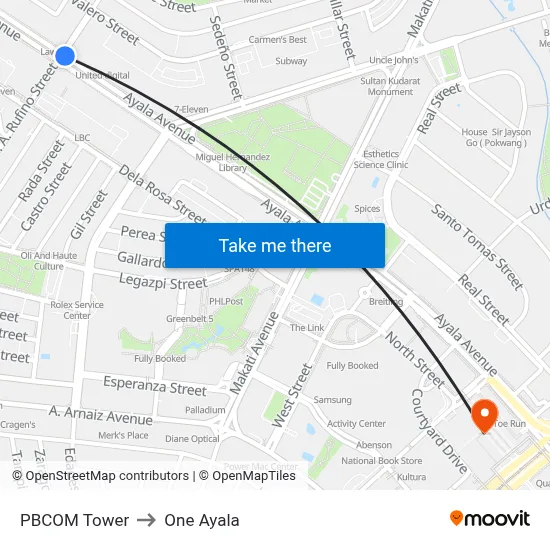 PBCOM Tower to One Ayala map