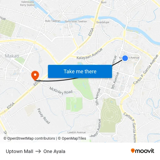 Uptown Mall to One Ayala map