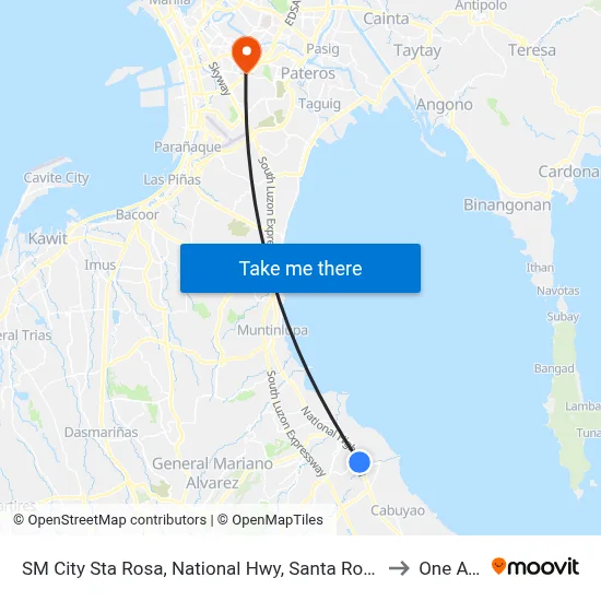 SM City Sta Rosa, National Hwy, Santa Rosa City, Manila to One Ayala map