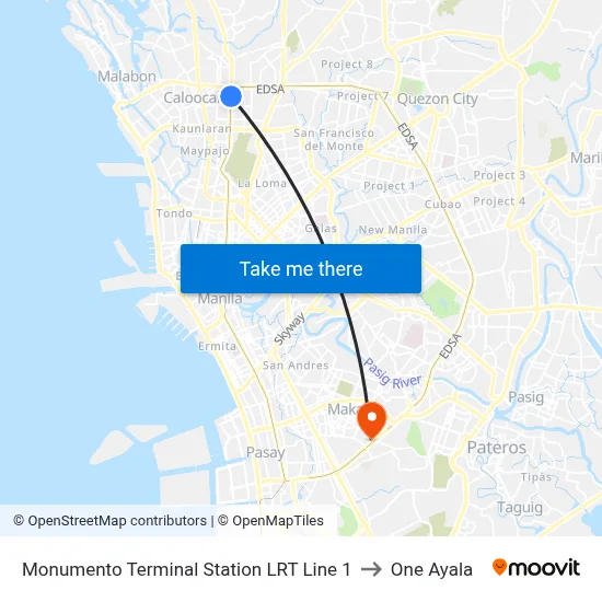Monumento Terminal Station LRT Line 1 to One Ayala map