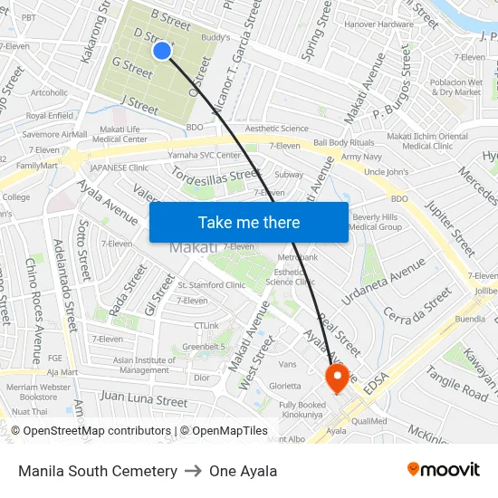 Manila South Cemetery to One Ayala map