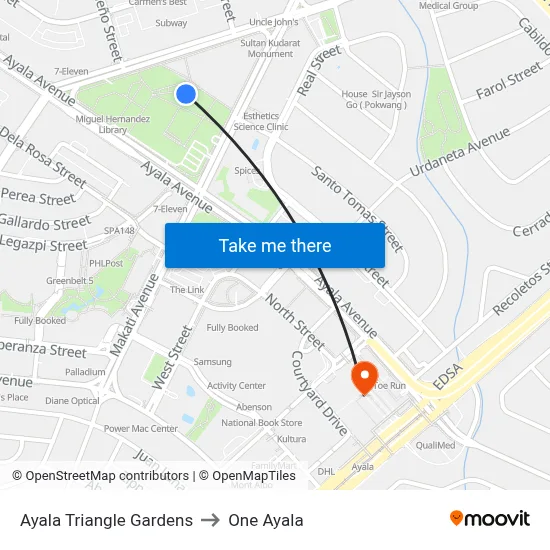 Ayala Triangle Gardens to One Ayala map