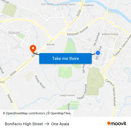 Bonifacio High Street to One Ayala map