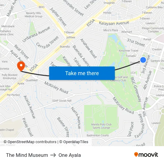 The Mind Museum to One Ayala map