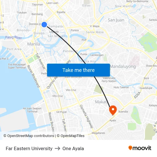Far Eastern University to One Ayala map