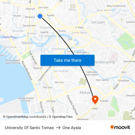 University Of Santo Tomas to One Ayala map