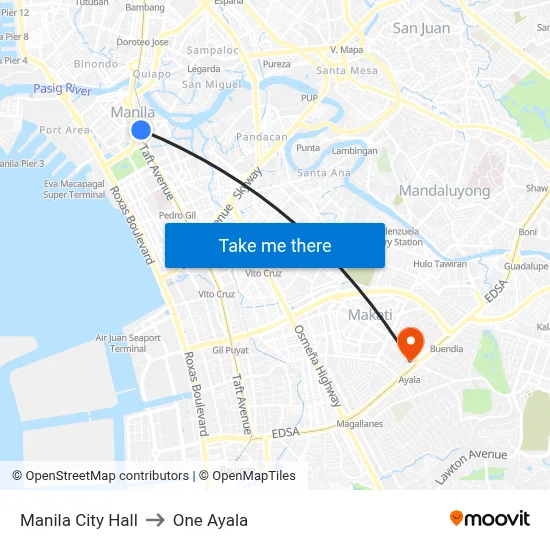 Manila City Hall to One Ayala map