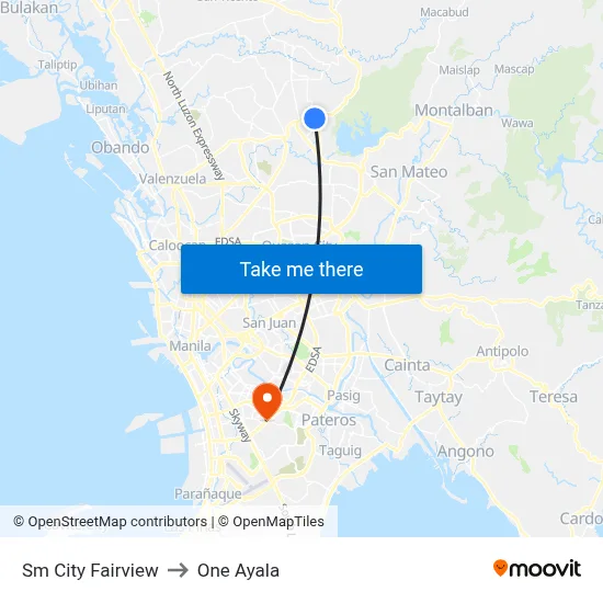 Sm City Fairview to One Ayala map