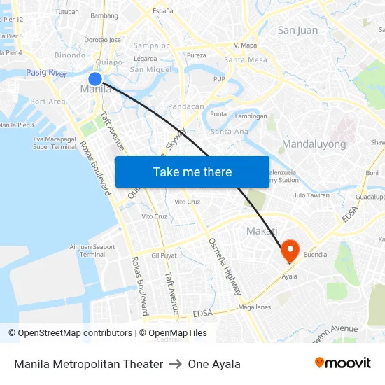 Manila Metropolitan Theater to One Ayala map