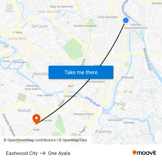 Eastwood City to One Ayala map