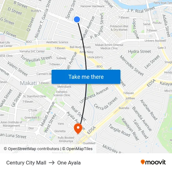 Century City Mall to One Ayala map
