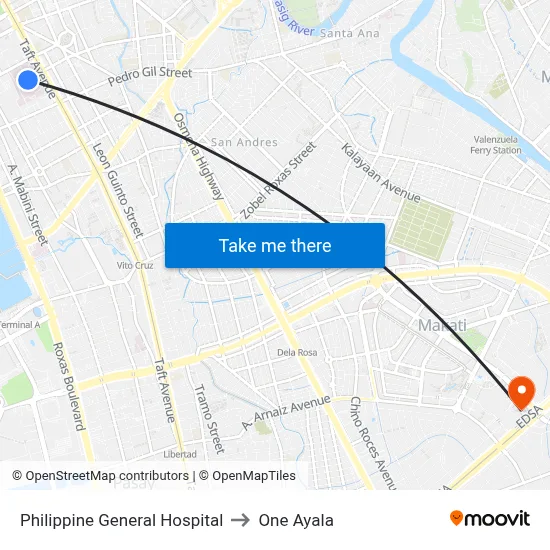 Philippine General Hospital to One Ayala map