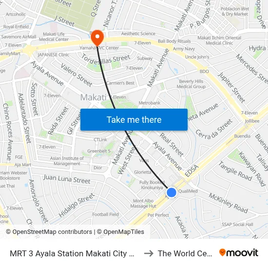 MRT 3 Ayala Station Makati City Manila to The World Centre map