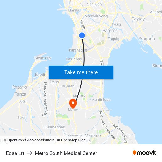 Edsa Lrt to Metro South Medical Center map